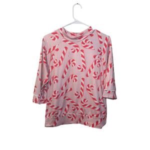 Chantilly Size Medium Pink Red Candycane Top 3/4 Sleeve Holiday Christmas